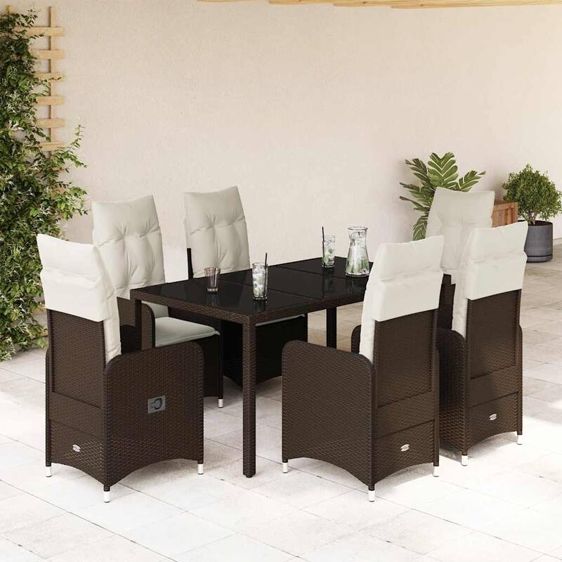 vidaXL Patio Bistro Set with Cushions Outdoor Table and Chairs Brown Poly Rattan - 59.1 x 35.4 x 29.5" - Brown