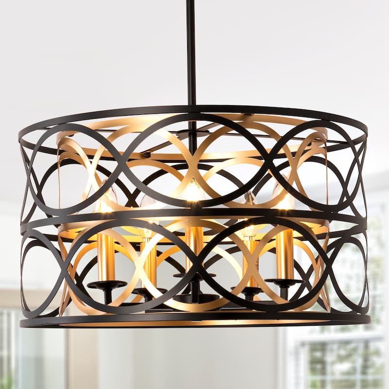 Oaks Aura Metal Chandelier,Caged Pendant Light,Modern Fixture with Adjustable Downrod and E12 Bulb Base for Living Room,Bedroom - 20 inch - Black