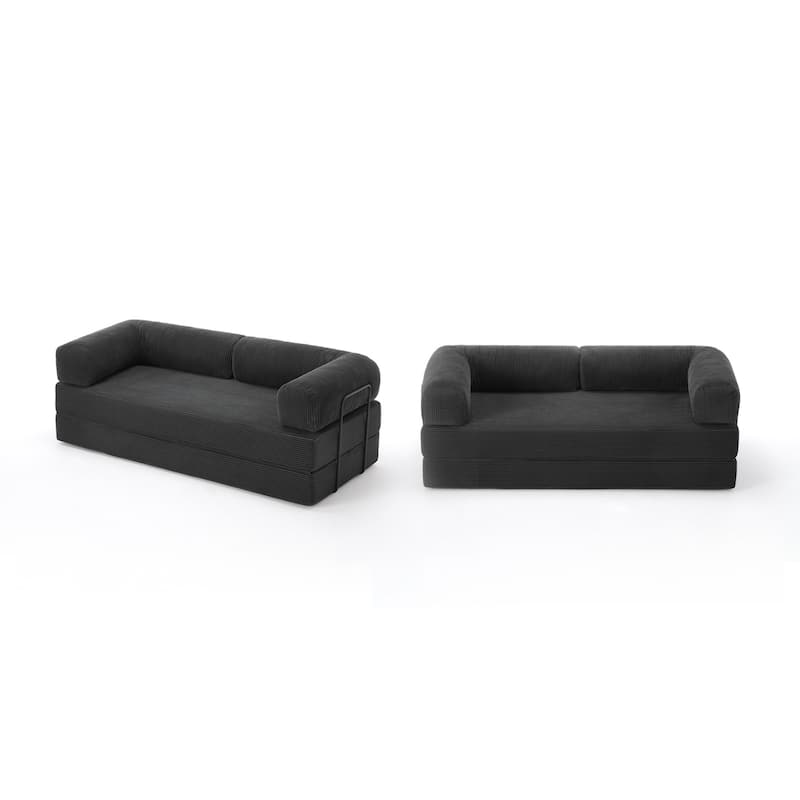 Set of 2 Corduroy Fully Compressed Convertible Sleeper Sofa with Metal Frame
