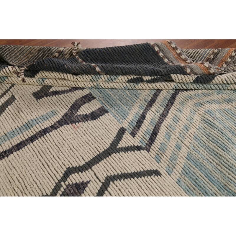Moroccan Large Abstract Area Rug Handmade Beige Wool Carpet - 11'7"x 18'5"