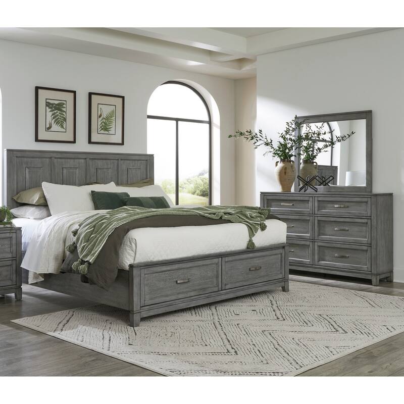 Rustic Gray Bedroom Furniture 3pc Bed Dresser Mirror Set - California King