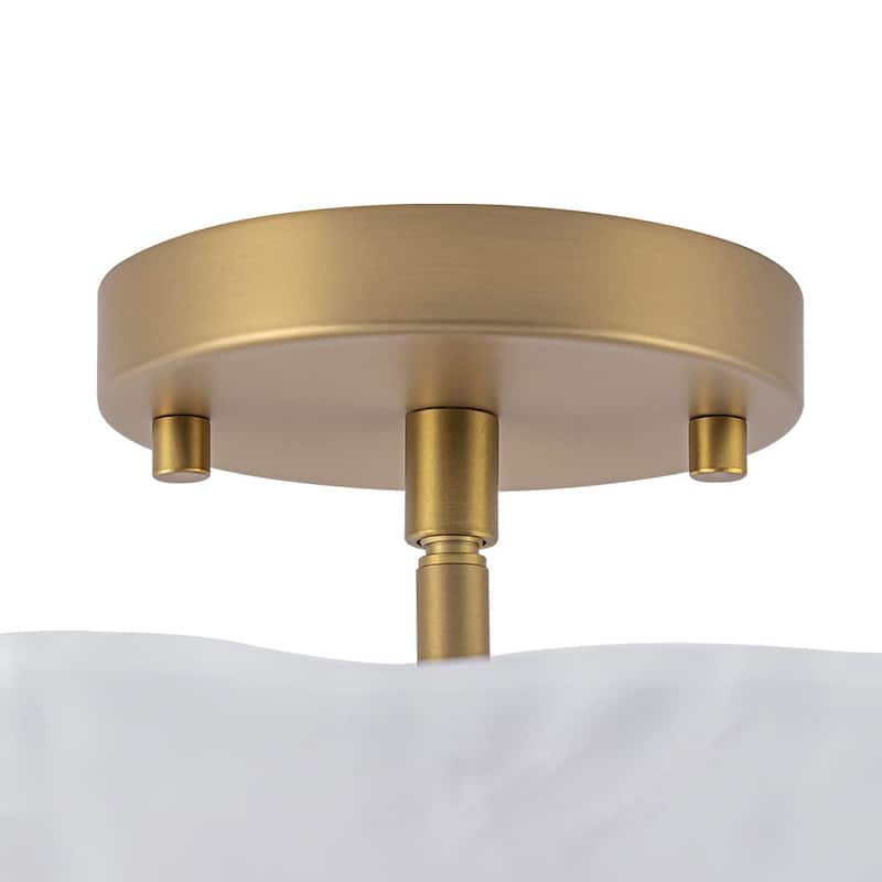 Mid-Century Brass Round Glass Bowl Semi Flush Ceiling Light 15in