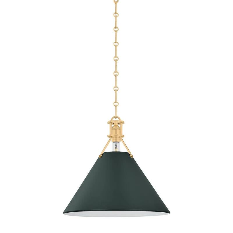 Hudson Valley Lighting Painted No.2 16" Wide Pendant - Aged Brass / Soft Studio Green