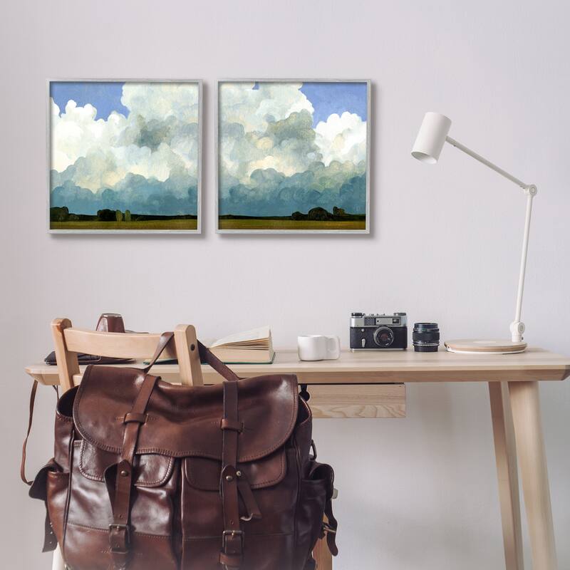 Stupell Fluffy Clouds Countryside Sky Nature Landscape Painting 2 Piece Framed Wall Art, Design by Emma Caroline - Multi