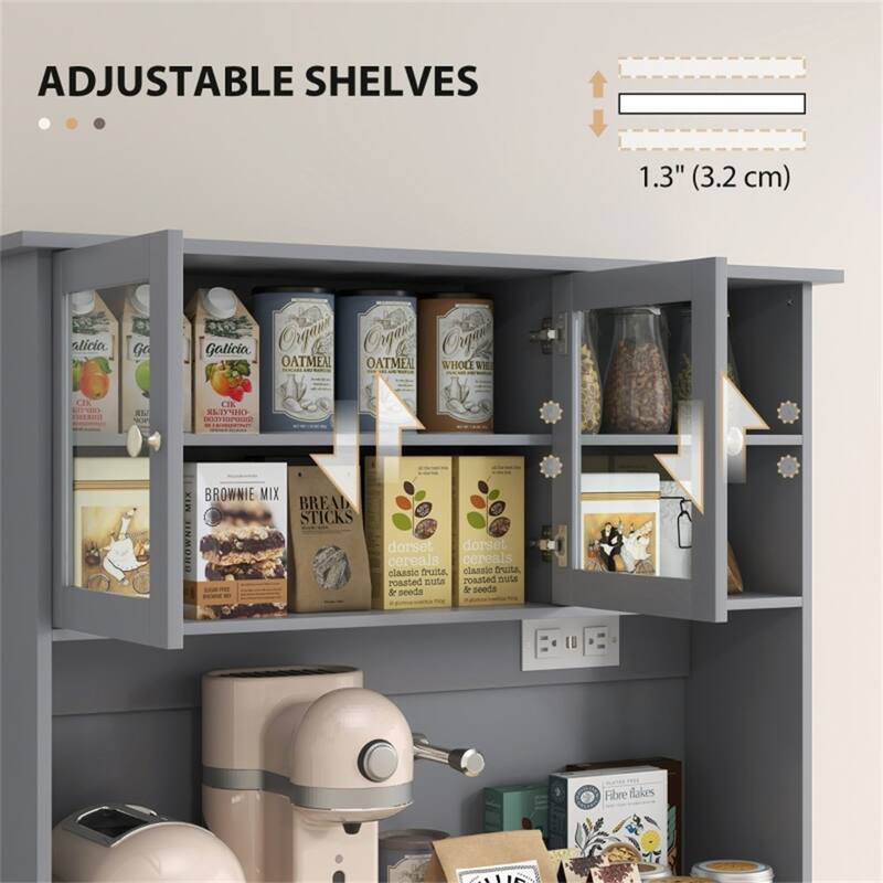 Multi-Functional Kitchen Pantry Cabinet with Drawers Tilt Out Cabinets Adjustable Shelves Tempered Glass Anti Tipping for Home