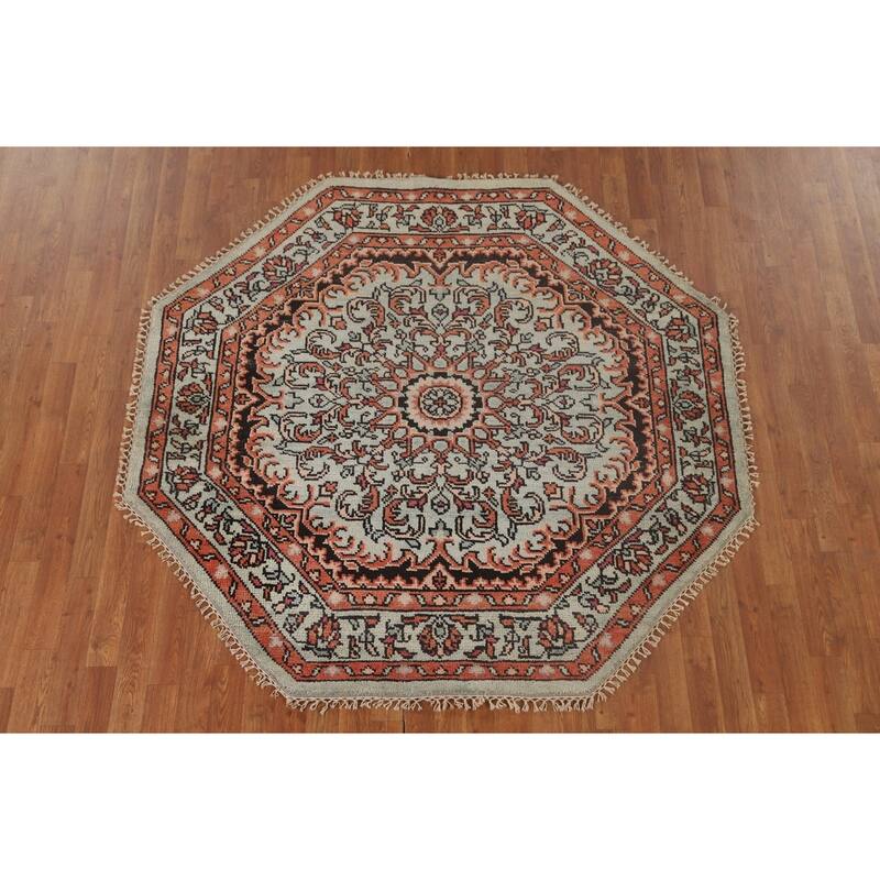 Geometric Heriz-Serapi Oriental Octagon Rug Handmade Wool Carpet - 5'11" x 5'10"