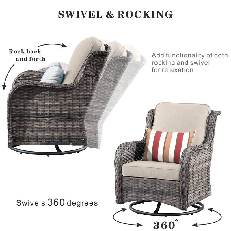 OVIOS 9-piece Patio Wicker Swivel Chair Set With 30" Fire Pit