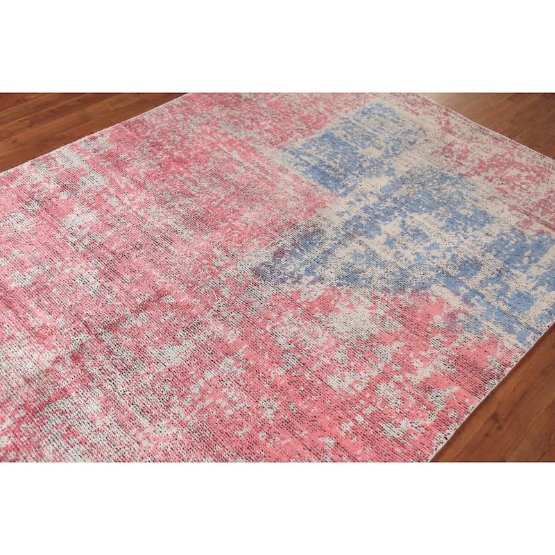 Pink Abstract Contemporary Area Rug Handmade Wool Carpet - 5'3"x 7'2"