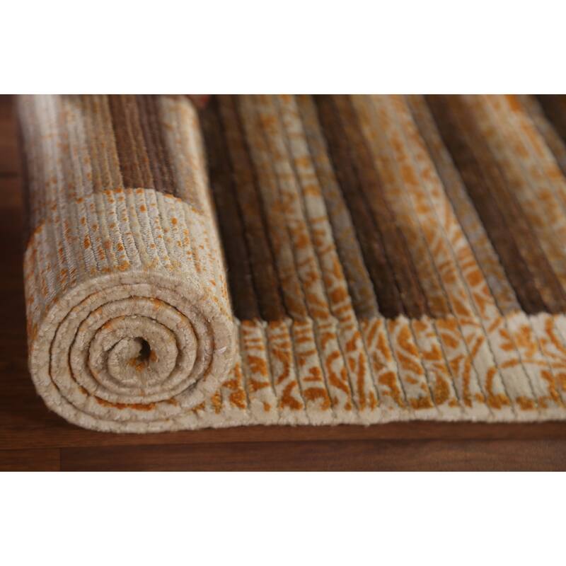 Striped Abstract Oriental Accent Rug Handmade Modern Wool Carpet - 2'9"x 4'11"