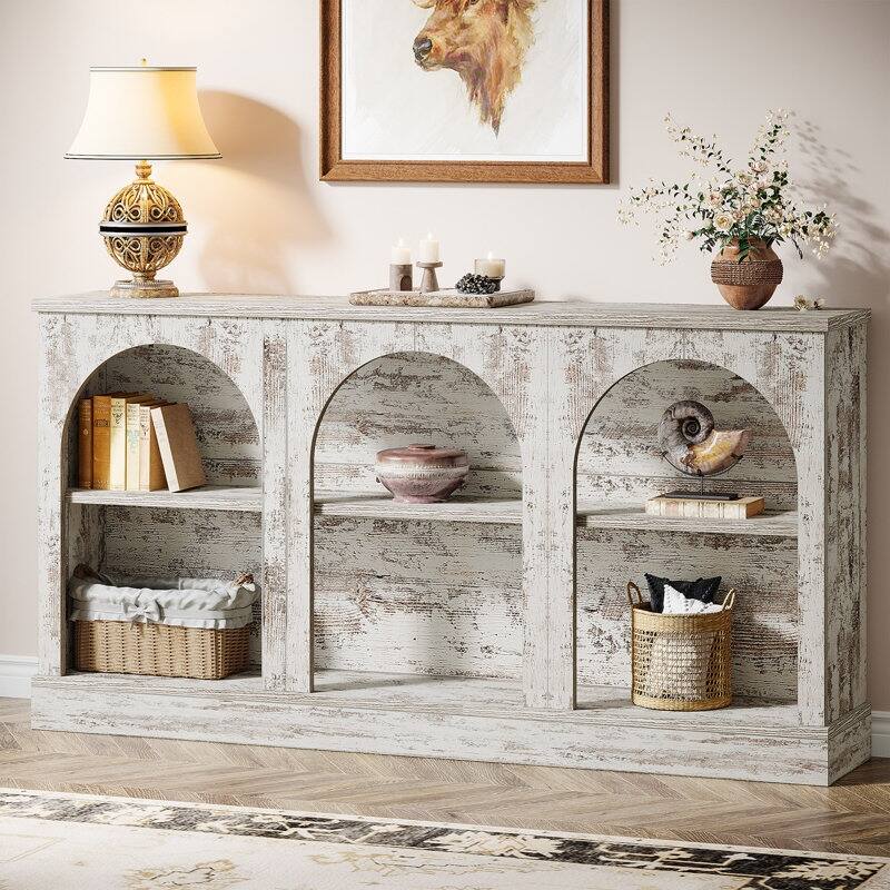 Farmhouse Console Table, 63'' Long Entryway Table with 3 Tier Storage