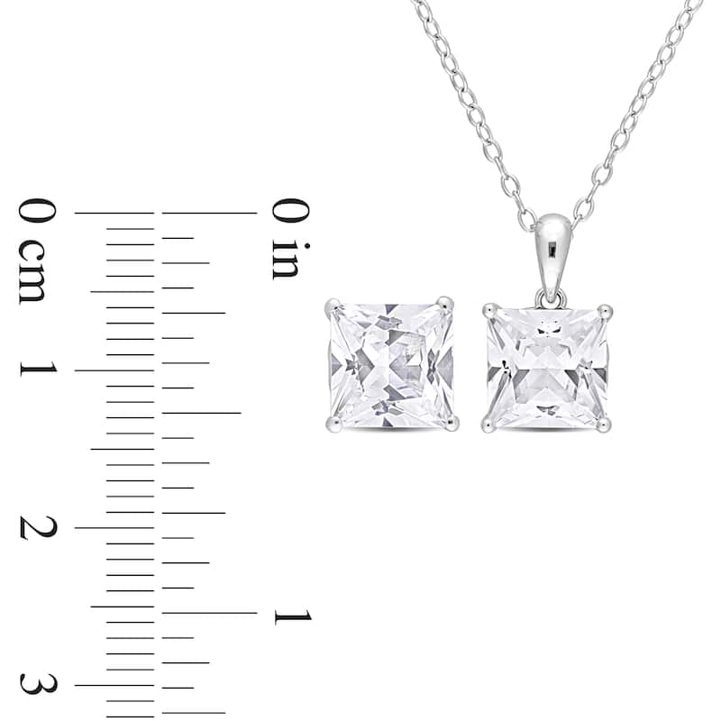 Miadora 9 1/6ct TGW Created White Sapphire Solitaire Necklace and Stud Earrings Set Sterling Silver