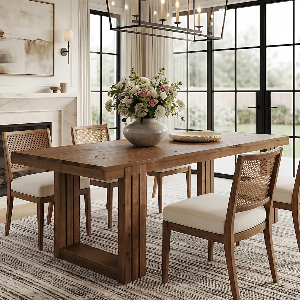 61.81" Solid Wood Dining Table for 4-6 People, Rustic Farmhouse Rectangular Kitchen Table