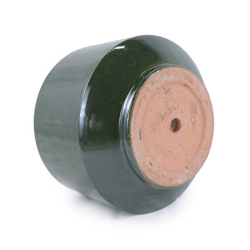 Antique Green Ceramic Planter Set of 3 - 14.7" Square Weather-Resistant Plant Pots with Drainage