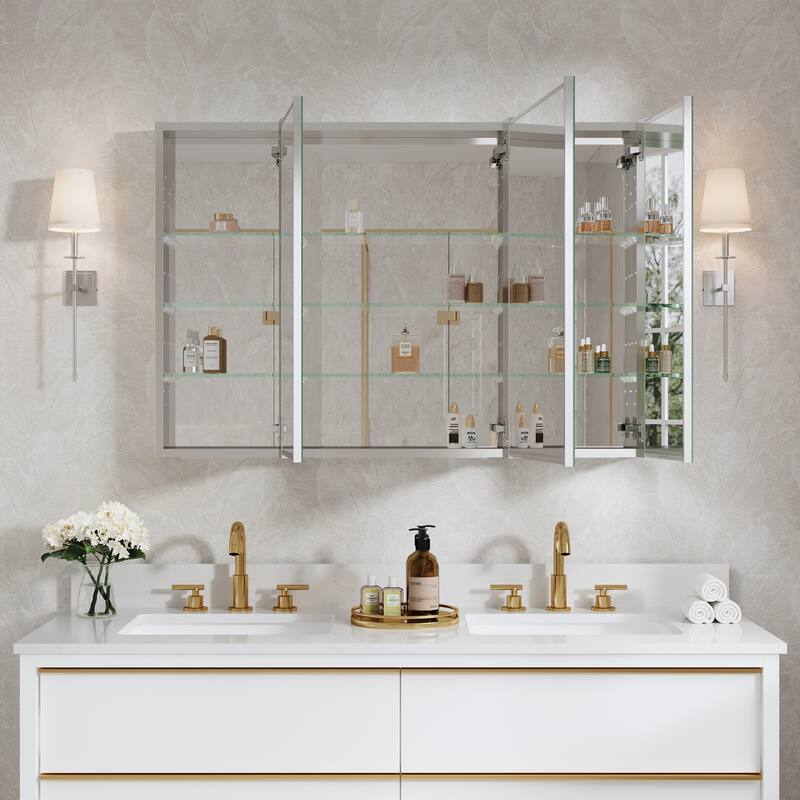 44"W X 30'H Bathroom Recessed or Surface Wall Mount Medicine Cabinet With Adjustable Glass Shelves