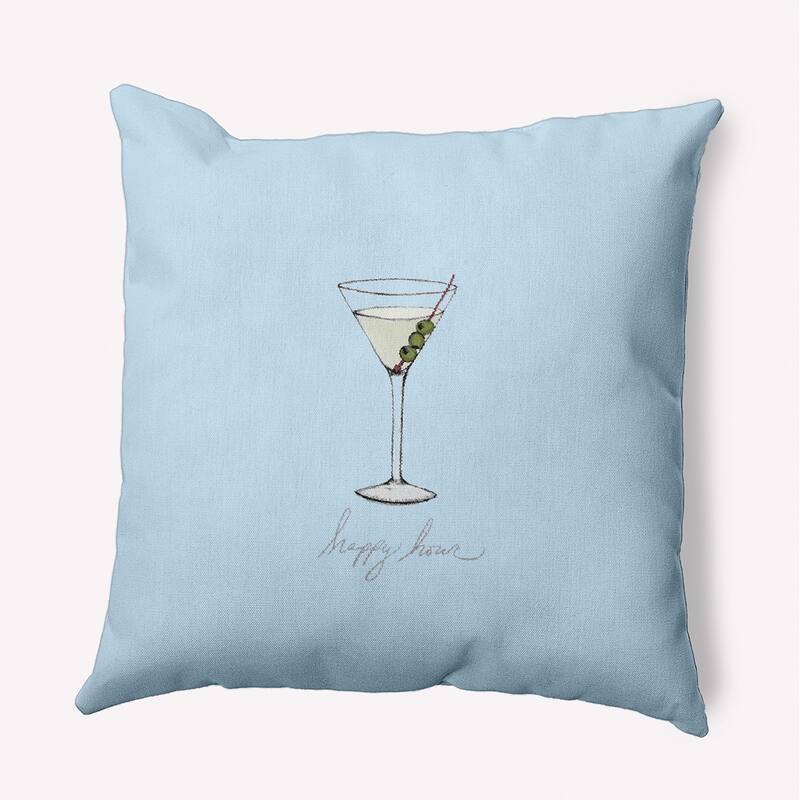 18 x 18 Inch Martini Glass Happy Hour Geometric Print Outdoor Pillow