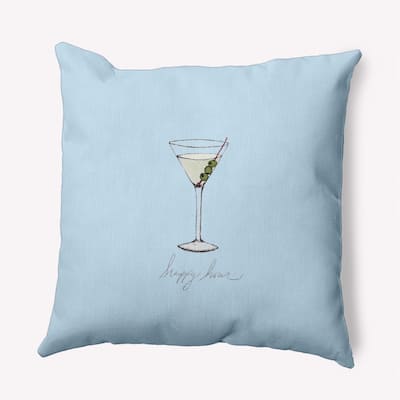 18 x 18 Inch Martini Glass Happy Hour Geometric Print Outdoor Pillow