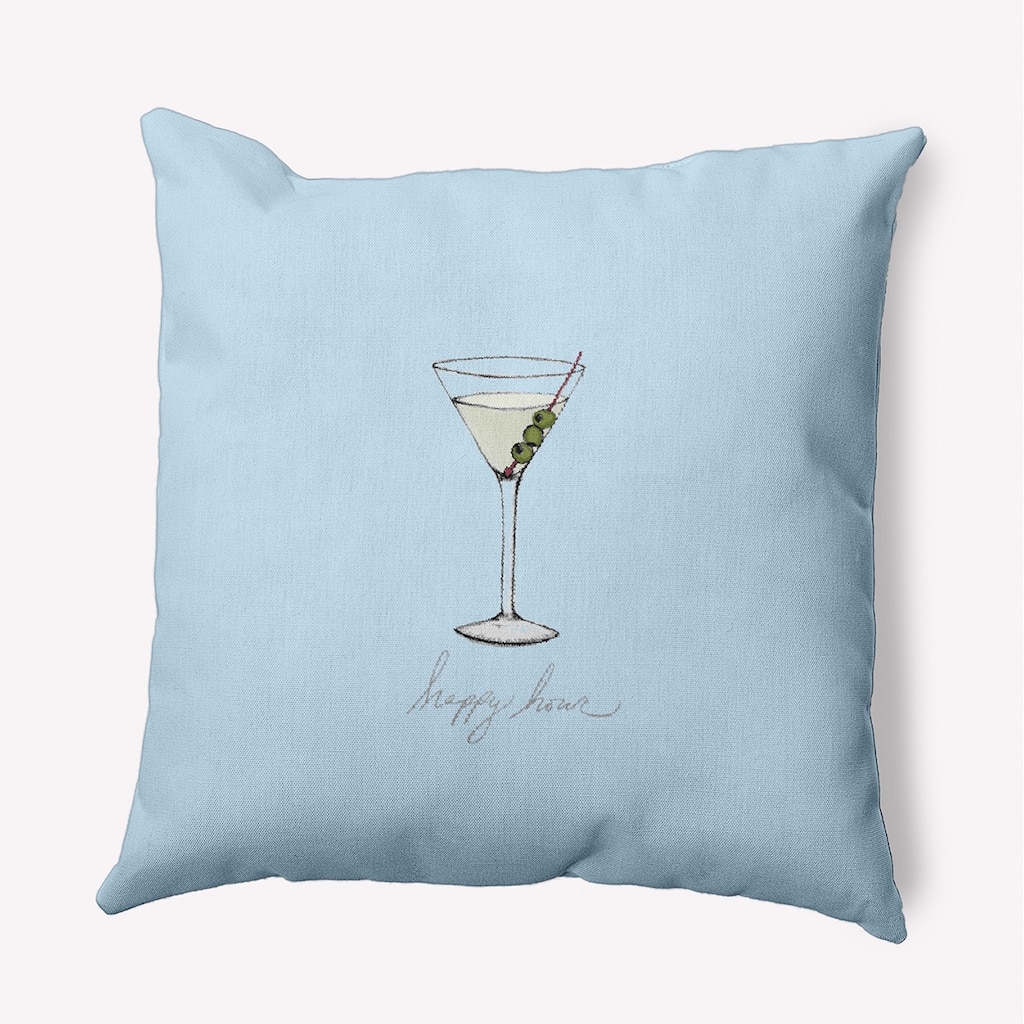 20 x 20 Inch Martini Glass Happy Hour Geometric Print Outdoor Pillow