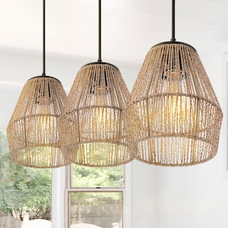 Ibiza Island 30" 3-Light Seagrass/Metal Bohemian Coastal LED Pendant, Oil Rubbed Bronze/Natural by JONATHAN Y