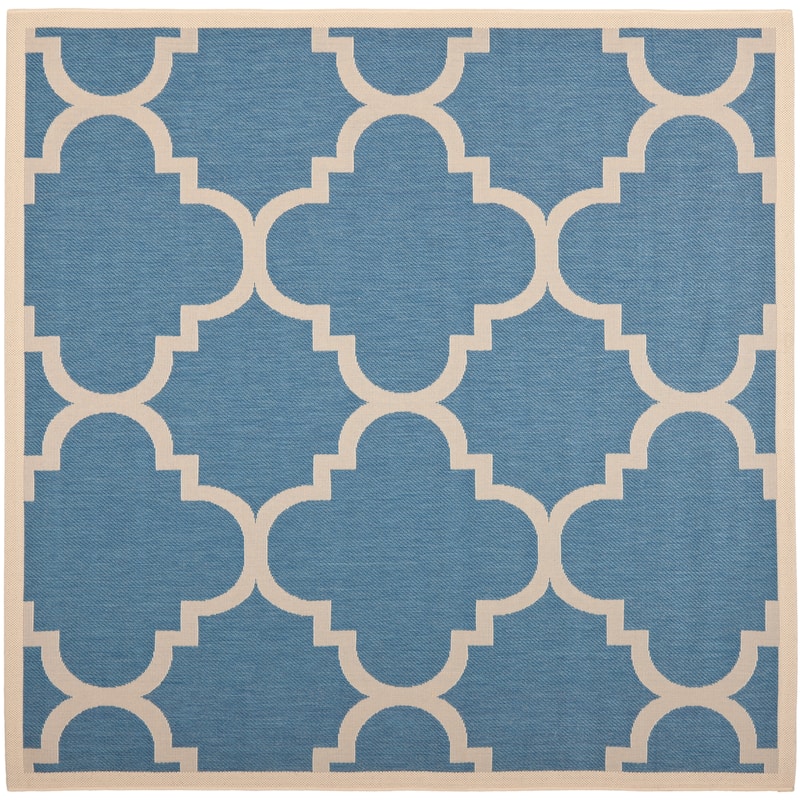 SAFAVIEH Courtyard Hafiza Indoor/ Outdoor Waterproof Patio Backyard Rug - 5'3" Square - Blue/Beige