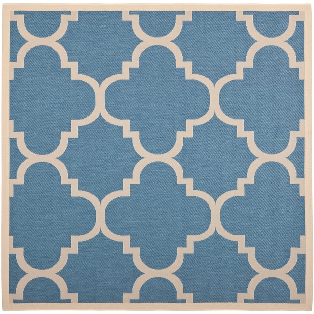 SAFAVIEH Courtyard Maryanne Indoor/ Outdoor Waterproof Patio Backyard Rug - 4' x 4' Square - Blue/Beige