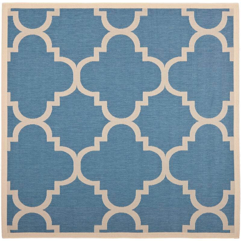 SAFAVIEH Courtyard Maryanne Indoor/ Outdoor Waterproof Patio Backyard Rug - 5'3" x 5'3" Square - Blue/Beige