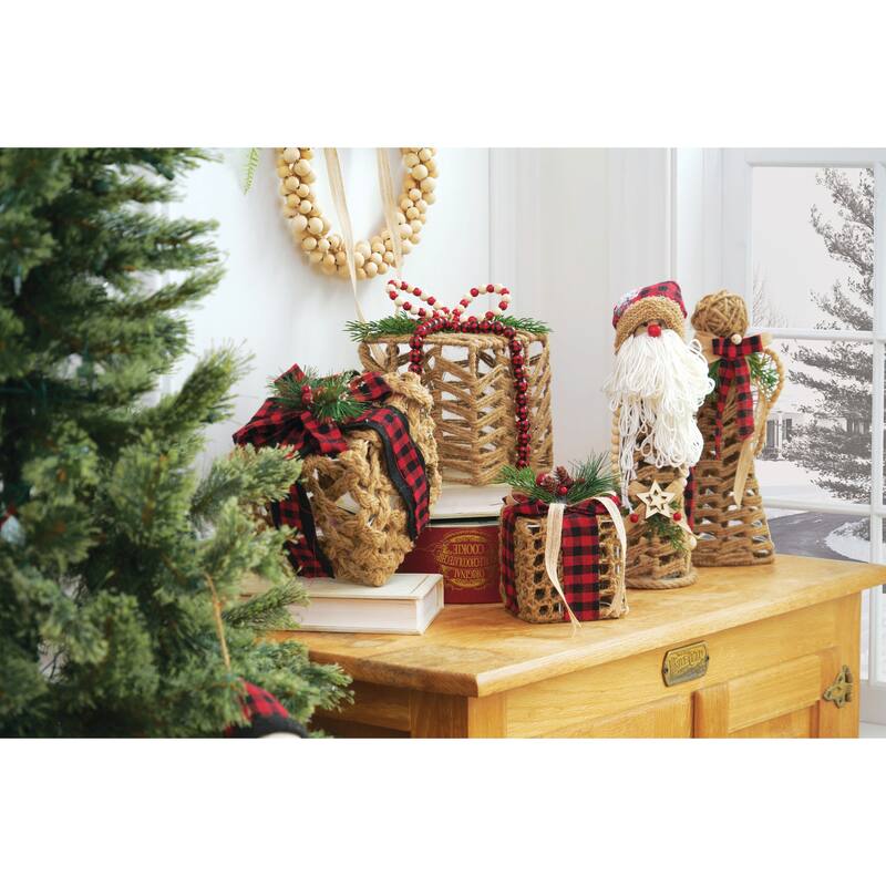 Buffalo Plaid Gnome Santa Figurine