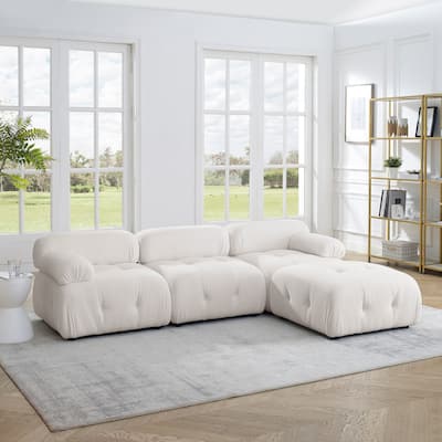 Modular Sectional Sofa, Velvet Button Tufted Designed & DIY Combination, L-Shaped Couch with Reversible Ottoman for Living Room