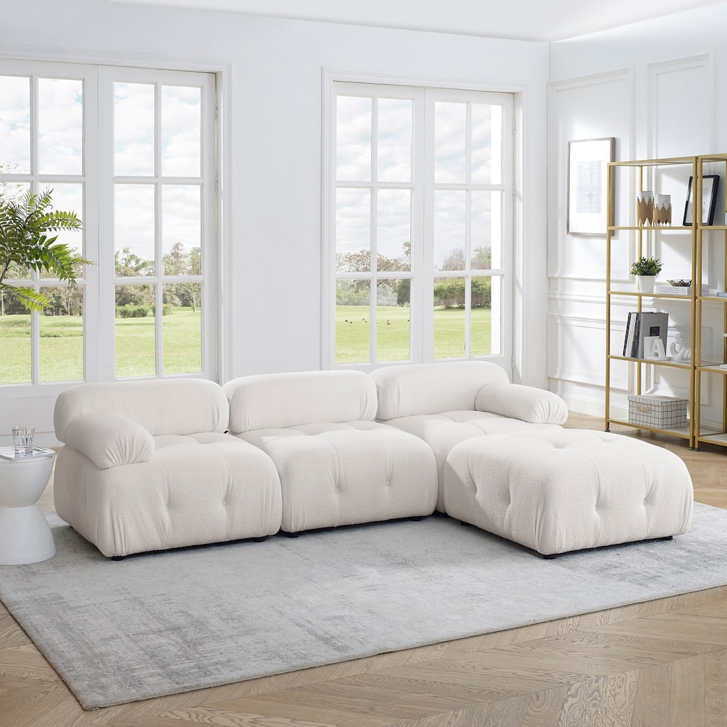 Modular Sectional Sofa, Velvet Button Tufted Designed & DIY Combination, L-Shaped Couch with Reversible Ottoman for Living Room