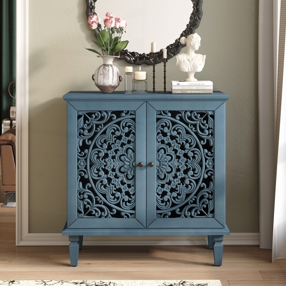Vintage Hollow-Carved Accent Cabinet