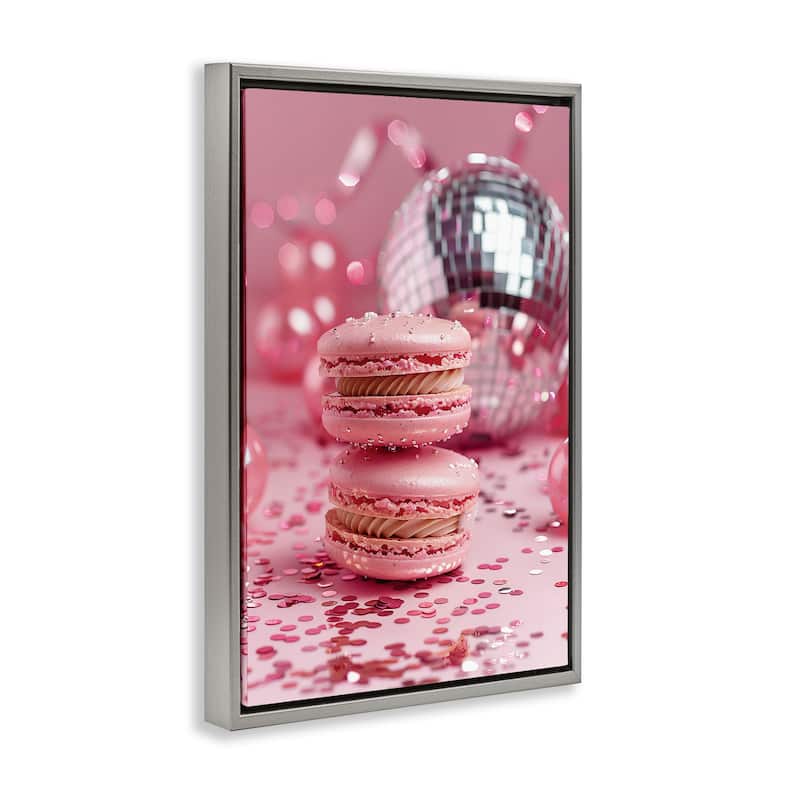 Stupell Pink Macaron Disco Framed Floater Canvas Wall Art Design By LSR Design Studio