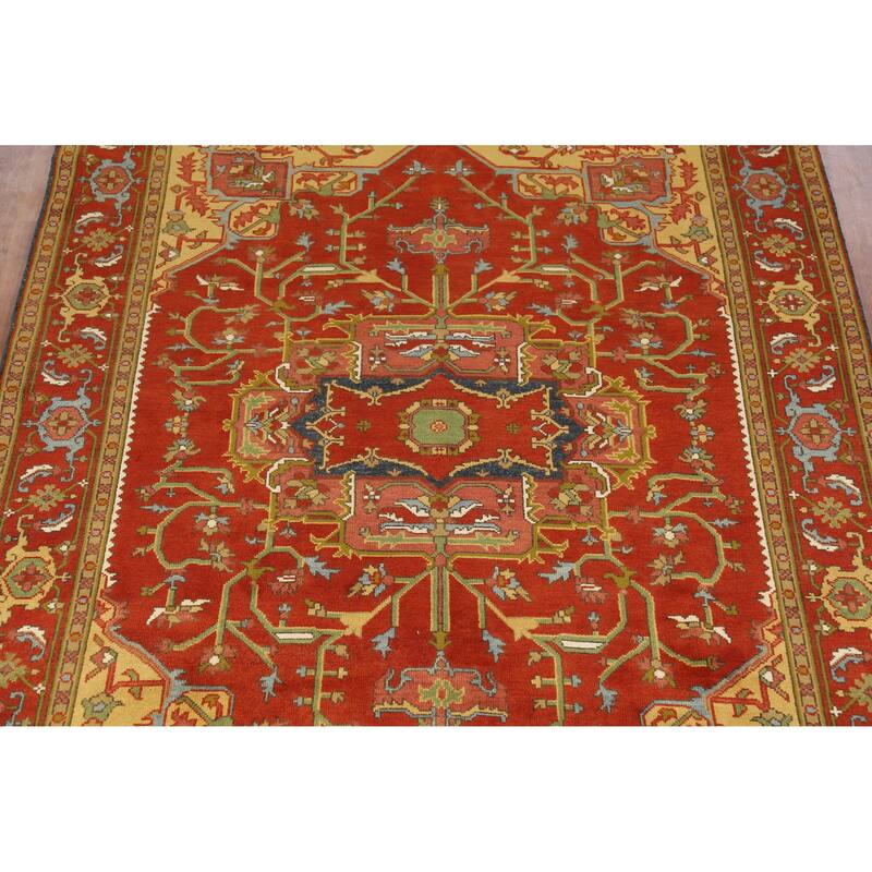 Medallion Heriz Serapi Indian Area Rug Handmade Floral Wool Carpet - 8'9" x 11'8"