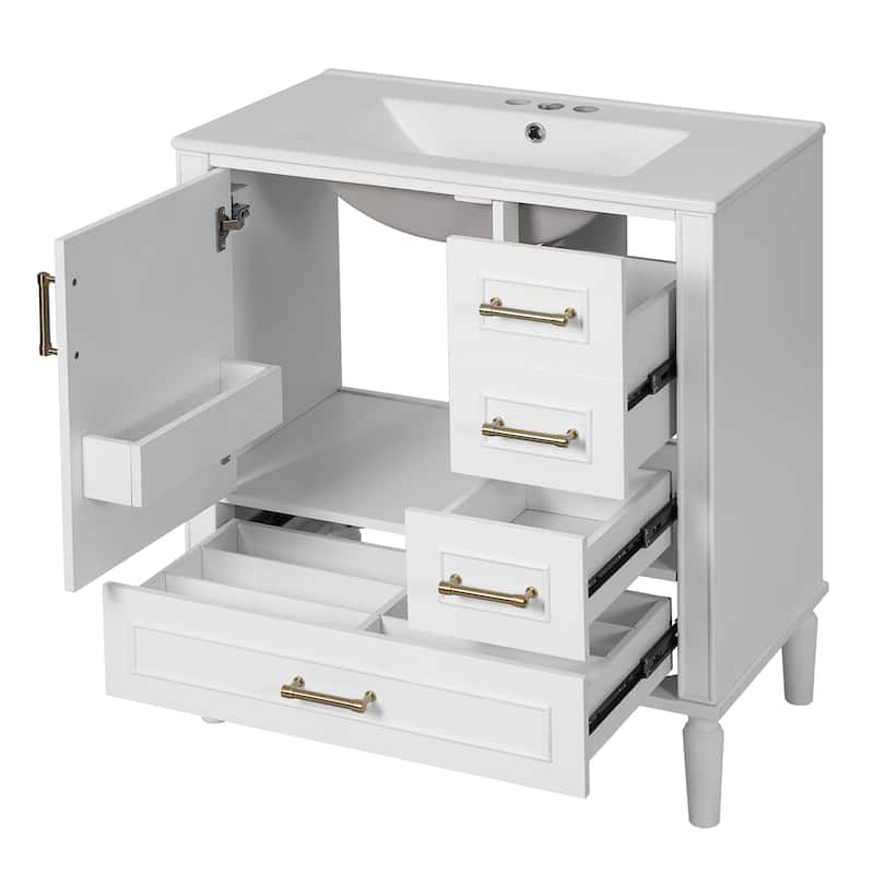 30" Bathroom Vanity with Ceramic Sink Combo, Soft-Close Door Bathroom Storage Cabinet with 3 Drawers