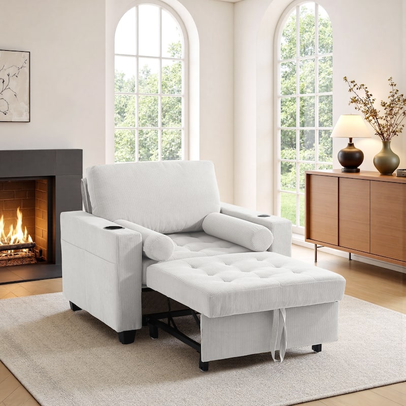 3-in-1 Pull-Out Sleeper Chair Bed Convertible Adjustable Lounge - Beige