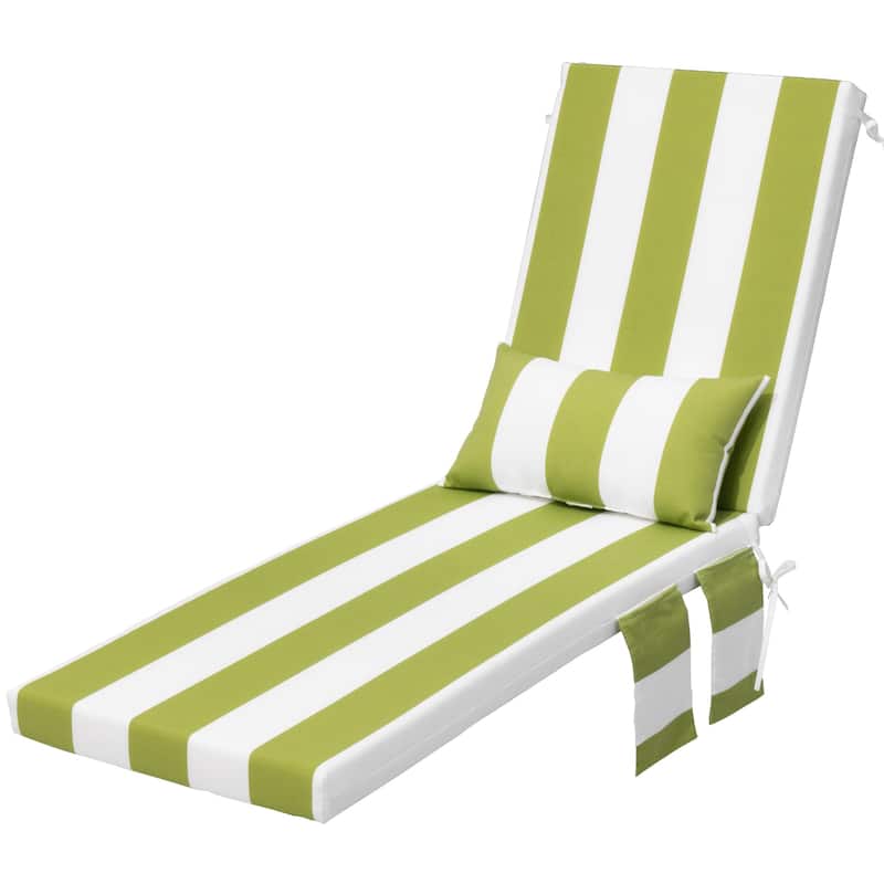 Outdoor Lounge Chair Cushions Patio Chaise Lounge Chair Seat Cushion with Pillow - 72 inches long - Green&White - 1PC