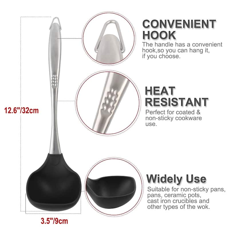 Silicone Soup Ladle Spoon 12.6" Kitchen Serving Cooking Utensil - 12.6" x 3.5"(L*W)