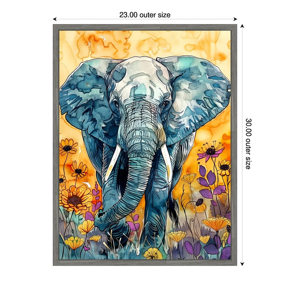 Elephant in Flowers by Justyna Jaszke Framed Canvas Wall Art