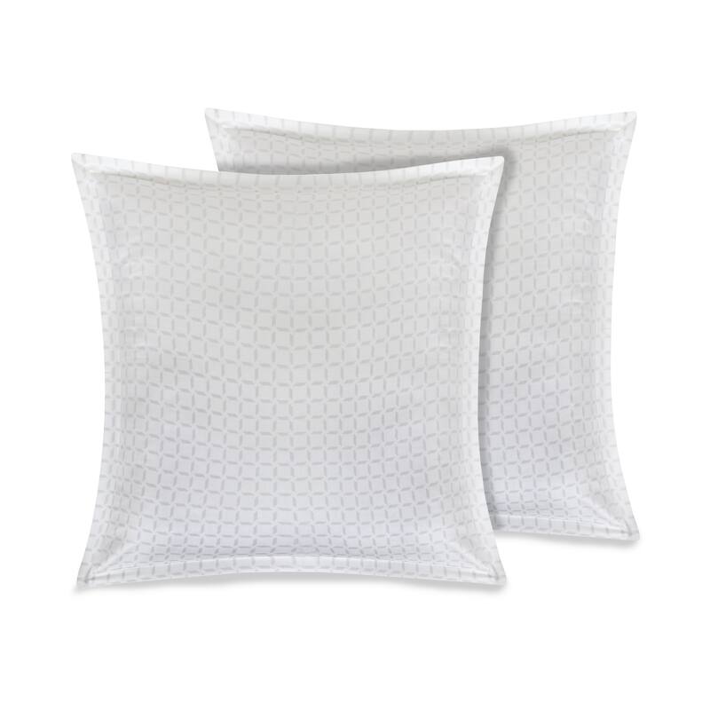Delara GOTS Certified 100% Organic Cotton 2 Inch Flange Euro Sham Set of 2, 26"X26", Kendra White/Grey