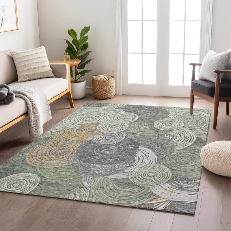 Machine Washable Indoor/ Outdoor Modern Twister Chantille Rug