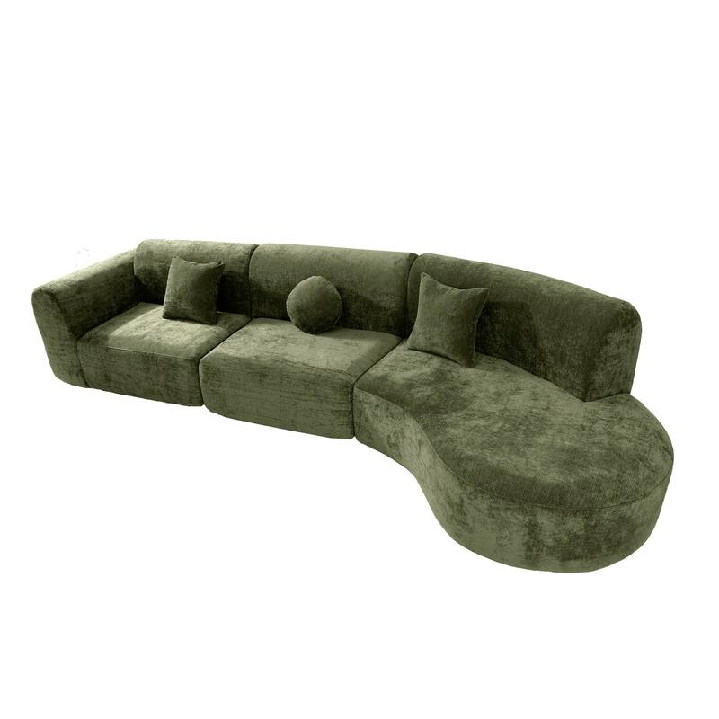 140" Curved Sectional Sofa with 3 Pillows, No Assembly Required
