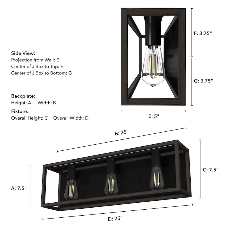 Hunter Squire Manor 3-Light Vanity - Modern Farmhouse, Transitional - Damp Rated!
