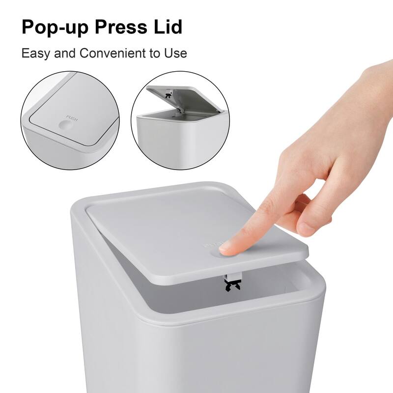 2.6 Gallon Slim Plastic Trash Can with Press Top Lid