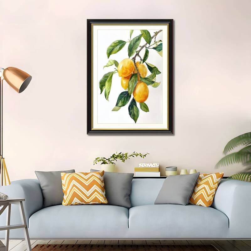 Set of 2 Lemon Botanical Canvas Wall Art - Interchangeable Prints with Solid Wood Frames, Fresh Fruit Artwork for Kitchen