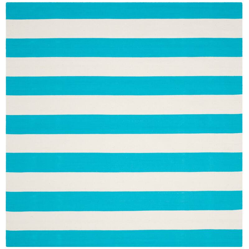 SAFAVIEH Handmade Montauk Caspian Stripe Cotton Flatweave Rug - 6' x 6' Square - Turquoise/Ivory