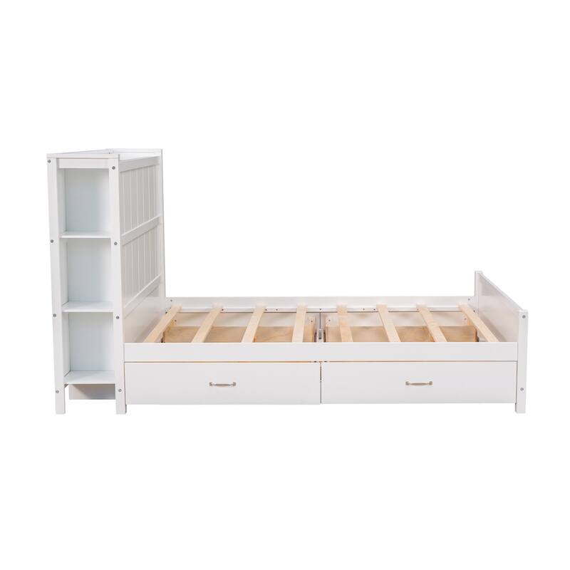 Merax Full Size Platform Bed with Drawers and Storage Shelves