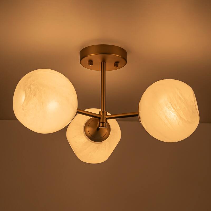 Modern 3-Light Globe Glass Ceiling Light Semi-Flush Mount Fixture for Living Room - Gold