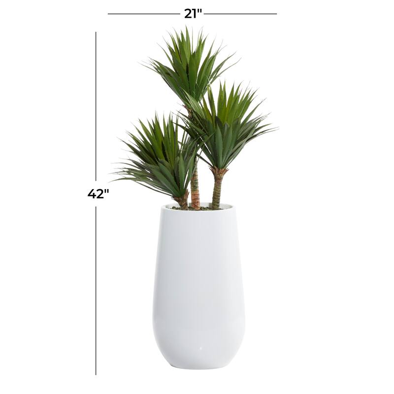 Green Faux Foliage Date Palm Artificial Plant with Realistic Leaves and White Fiberglass Pot