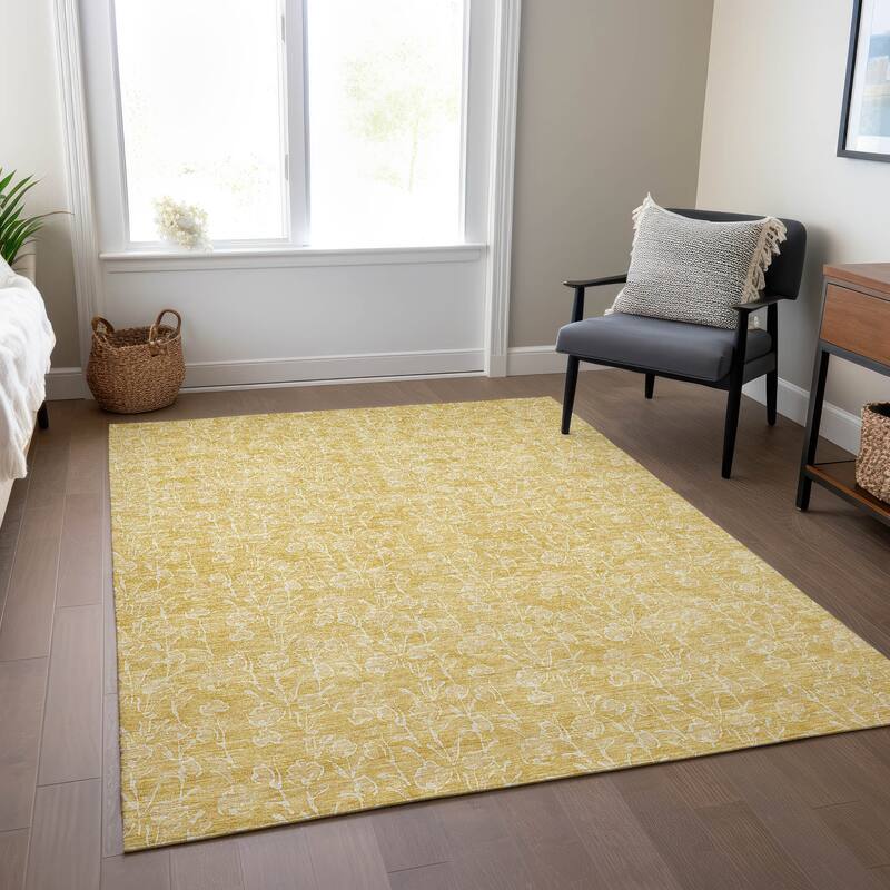 Machine Washable Indoor/ Outdoor Chantille Modern Floral Impressions Rug