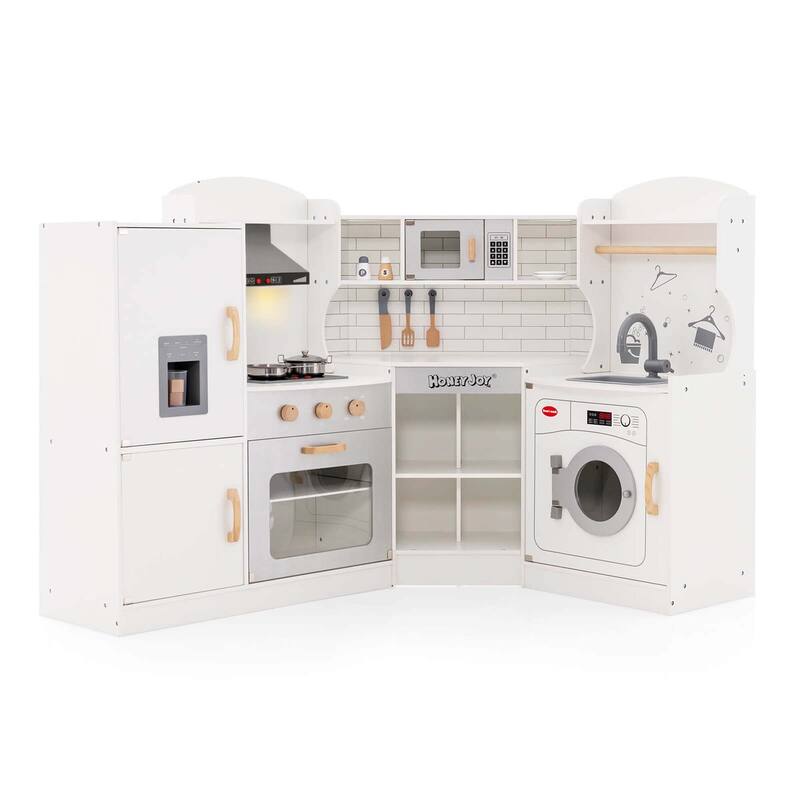 Costway Corner Play Kitchen Toddler Kitchen Playset with Range Hood, - See Details