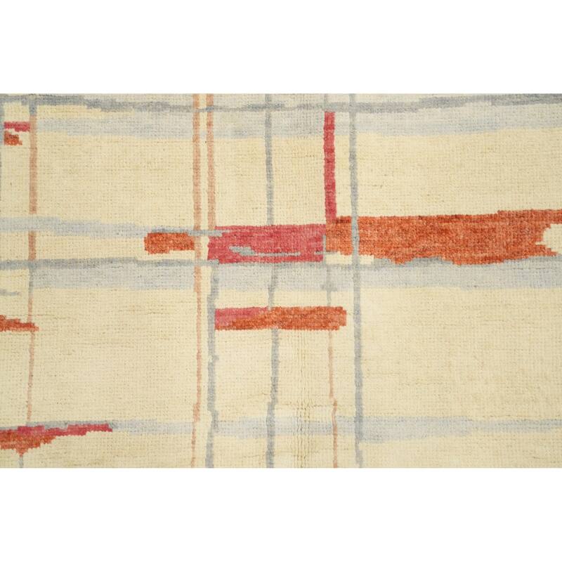 Hand Knotted Oriental 100% Wool Carpet Modern Geometric Beige & Ivories Gabbeh Area Rug - 11' 10'' X 9' 2''