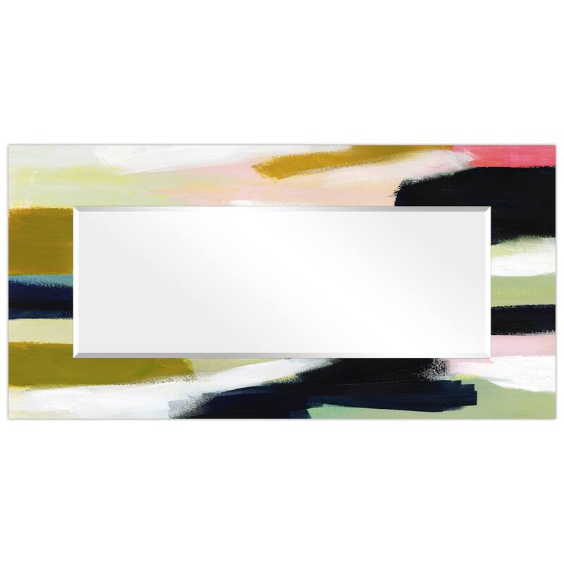 Sunder Rectangular Beveled Wall Mirror on Free Floating Printed Tempered Glass